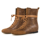 Round Toe Lace-up Boxing Ankle Boots