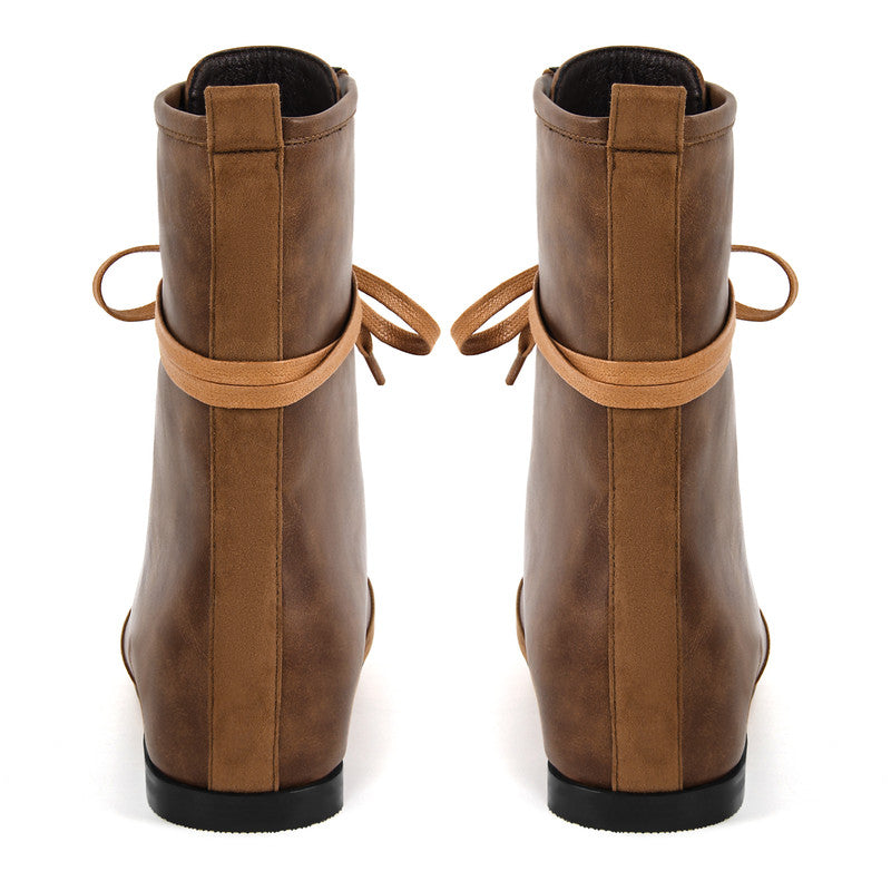 Round Toe Lace-up Boxing Ankle Boots