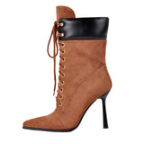 Pointed Toe Stiletto Heel Lace Up Boots