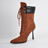 Pointed Toe Stiletto Heel Lace Up Boots