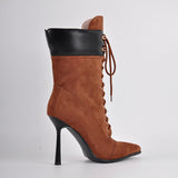 Pointed Toe Stiletto Heel Lace Up Boots