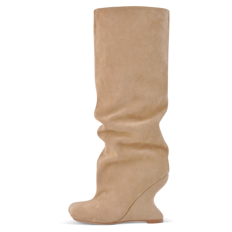 Peep Toe Wedge Suede Boots