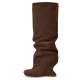 Peep Toe Wedge Suede Boots