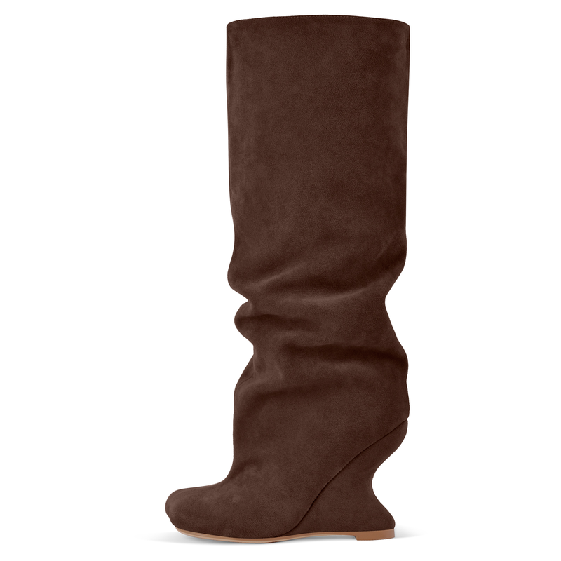 Peep Toe Wedge Suede Boots