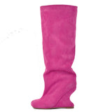 Peep Toe Wedge Suede Boots