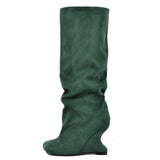 Peep Toe Wedge Suede Boots