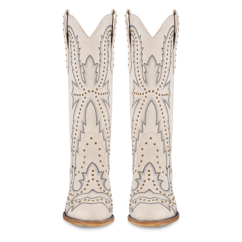 Pointed Toe Embroidered Block Heel Western Boots