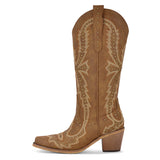 Pointed Toe Embroidered Block Heel Western Boots