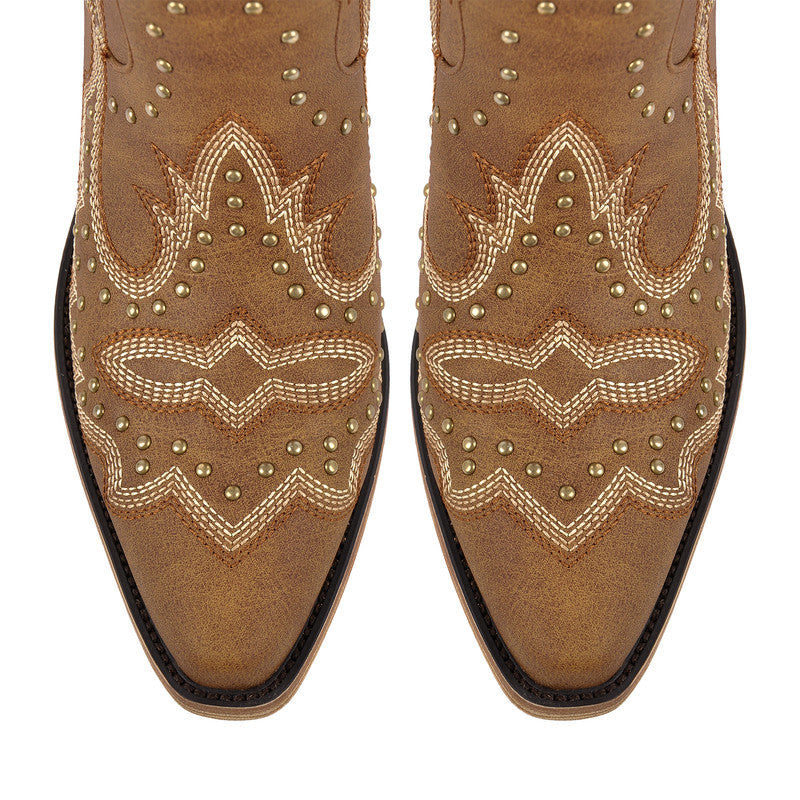 Pointed Toe Embroidered Block Heel Western Boots