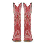 Pointed Toe Embroidered Block Heel Western Boots