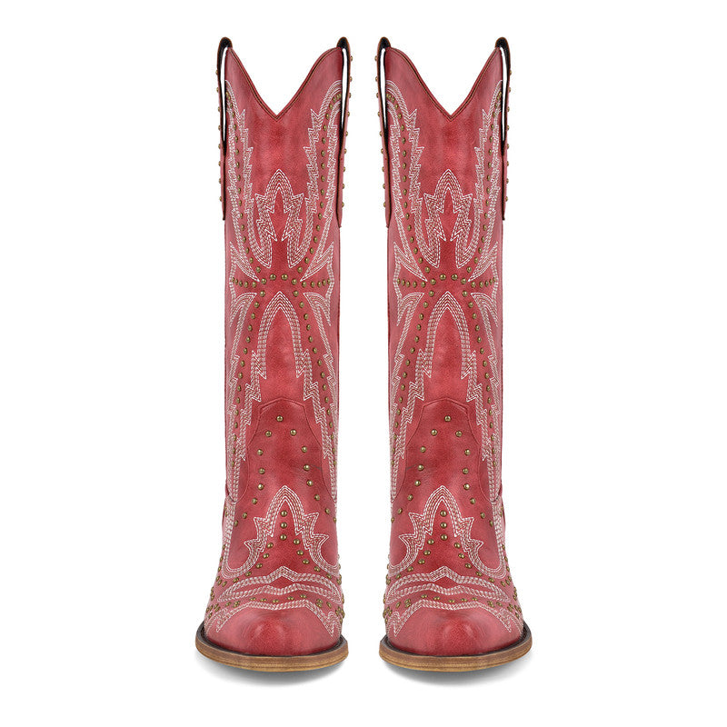 Pointed Toe Embroidered Block Heel Western Boots