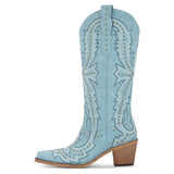 Pointed Toe Embroidered Block Heel Western Boots
