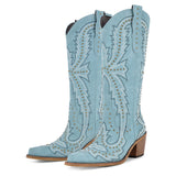 Pointed Toe Embroidered Block Heel Western Boots