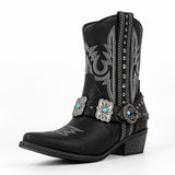 Embroidery Western Buckle Ankle Boots