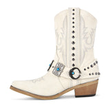 Embroidery Western Buckle Ankle Boots