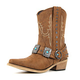 Embroidery Western Buckle Ankle Boots