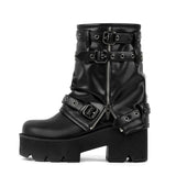 Patent Leather Platform Buckle Strap Ankle Boots