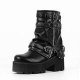 Patent Leather Platform Buckle Strap Ankle Boots
