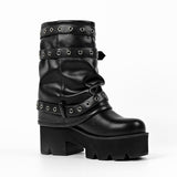 Patent Leather Platform Buckle Strap Ankle Boots