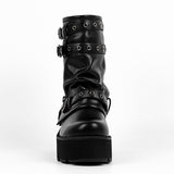 Patent Leather Platform Buckle Strap Ankle Boots