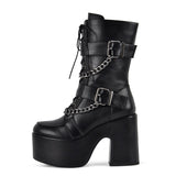 Round Toe Platform Buckle Strap Boots