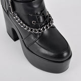 Round Toe Platform Buckle Strap Boots