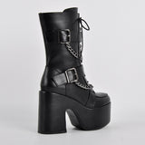 Round Toe Platform Buckle Strap Boots