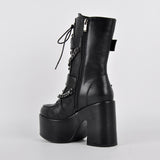 Round Toe Platform Buckle Strap Boots