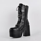 Round Toe Platform Buckle Strap Boots