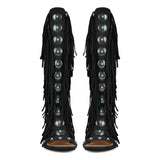 Rounted Toe Tassel Lace Up Buckle Sandals Boots