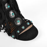 Rounted Toe Tassel Lace Up Buckle Sandals Boots