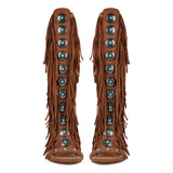 Rounted Toe Tassel Lace Up Buckle Sandals Boots