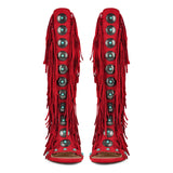 Rounted Toe Tassel Lace Up Buckle Sandals Boots