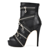 Zipper Peep Toe Platform Ankle Boots