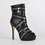 Zipper Peep Toe Platform Ankle Boots