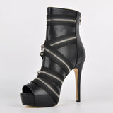 Zipper Peep Toe Platform Ankle Boots
