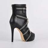 Zipper Peep Toe Platform Ankle Boots