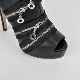 Zipper Peep Toe Platform Ankle Boots