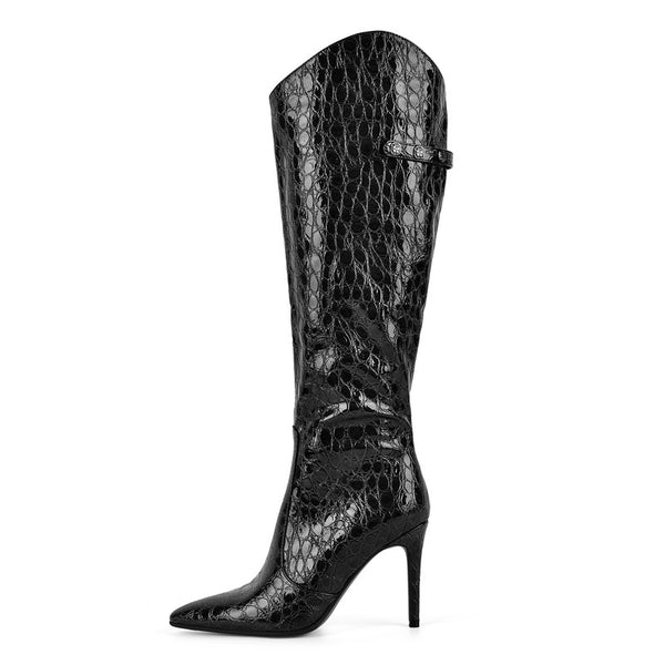 Poined Toe Patent Leather Knee High Boots
