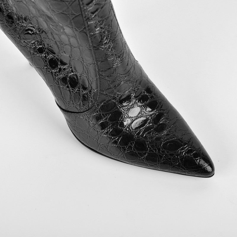 Poined Toe Patent Leather Knee High Boots