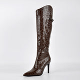 Poined Toe Patent Leather Knee High Boots