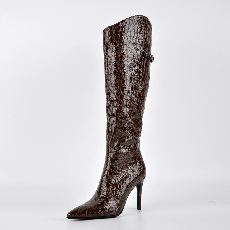 Poined Toe Patent Leather Knee High Boots