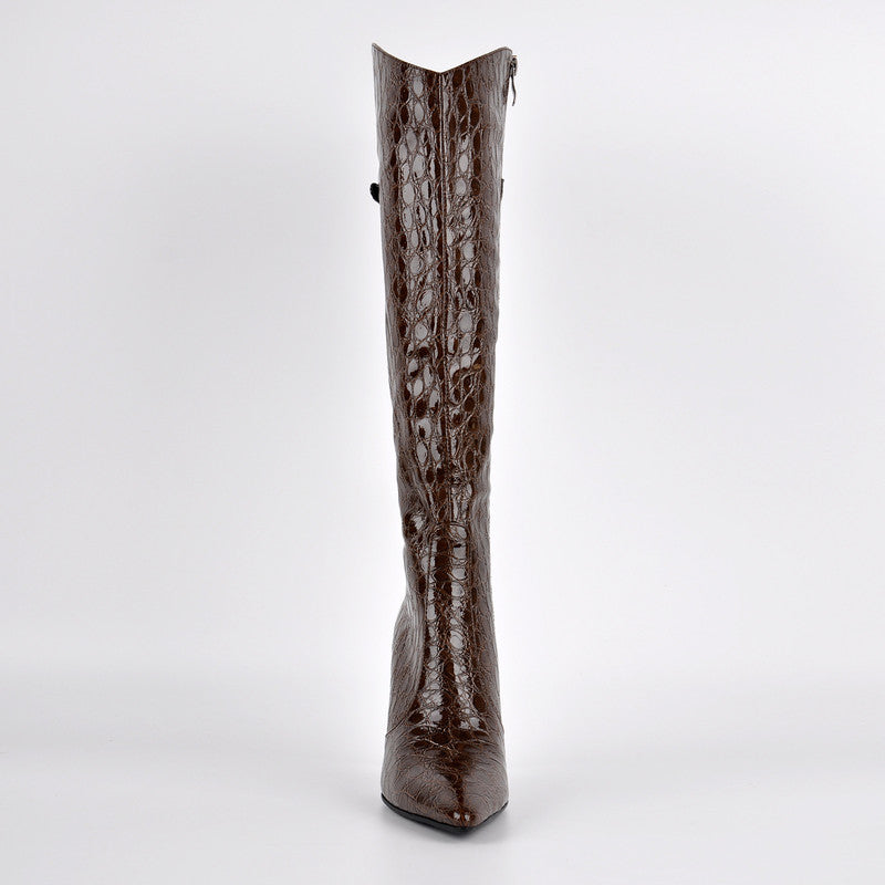 Poined Toe Patent Leather Knee High Boots