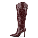 Poined Toe Patent Leather Knee High Boots