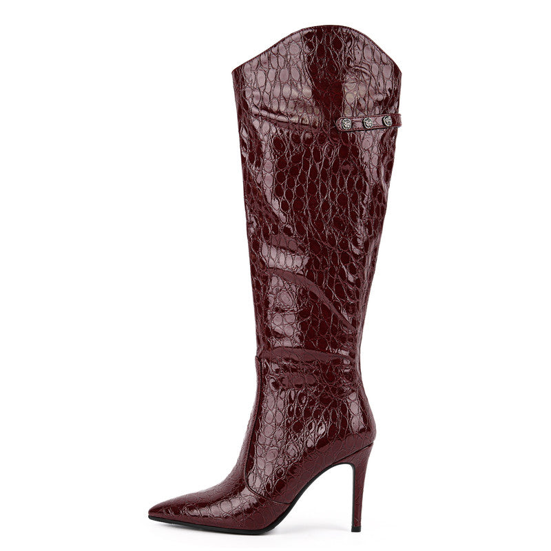 Poined Toe Patent Leather Knee High Boots