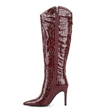 Poined Toe Patent Leather Knee High Boots