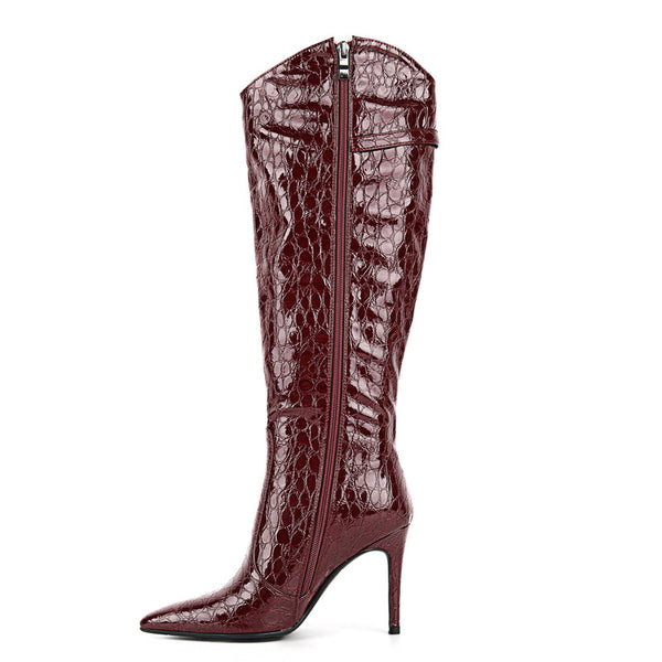 Poined Toe Patent Leather Knee High Boots