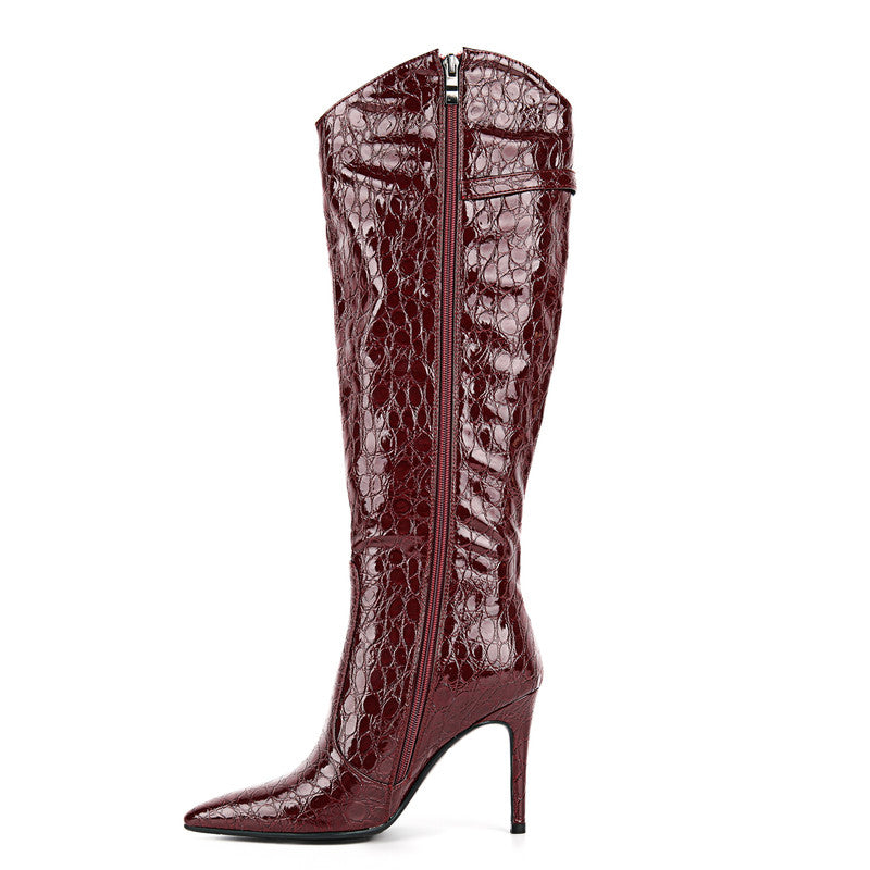 Poined Toe Patent Leather Knee High Boots