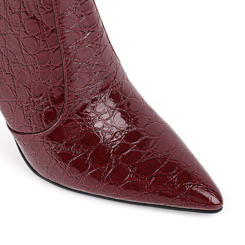 Poined Toe Patent Leather Knee High Boots
