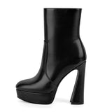 Round Toe Platform Chunky Heel Ankle Boots
